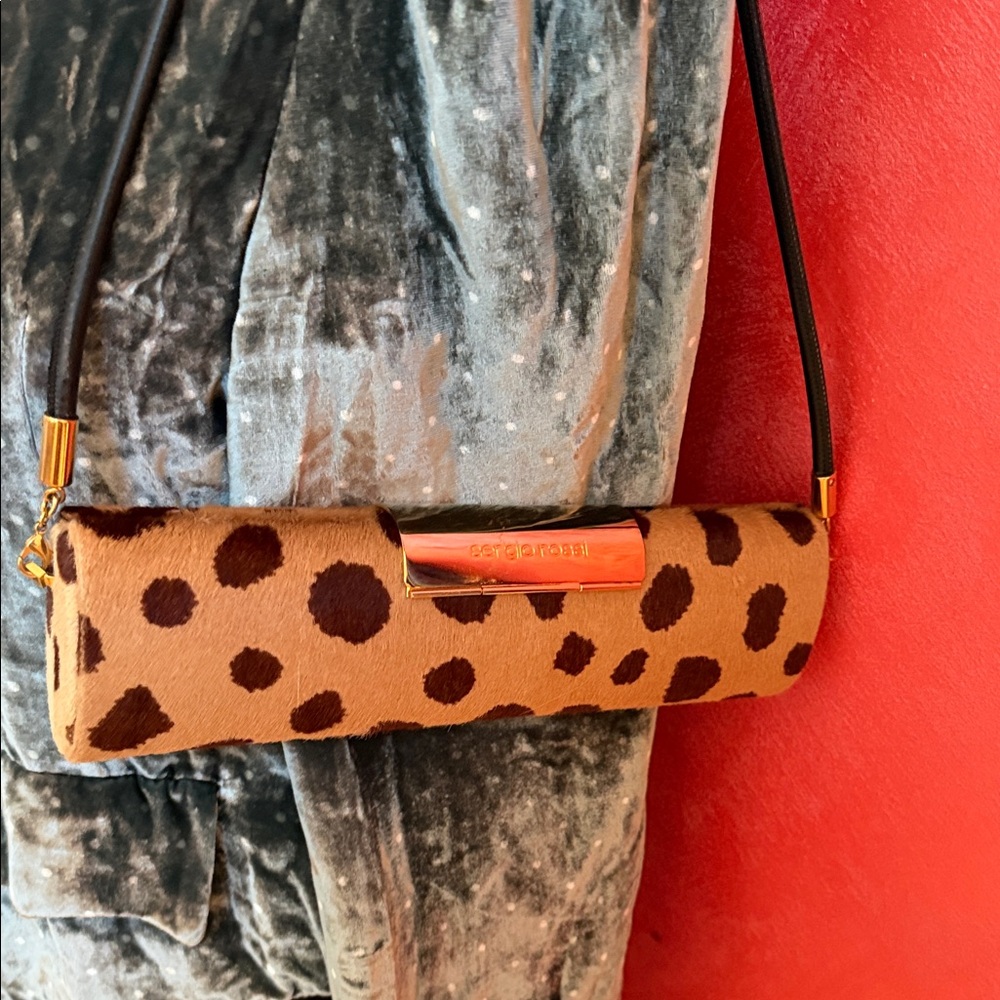 Sergio Rossi Brown Leopard Print Clutch